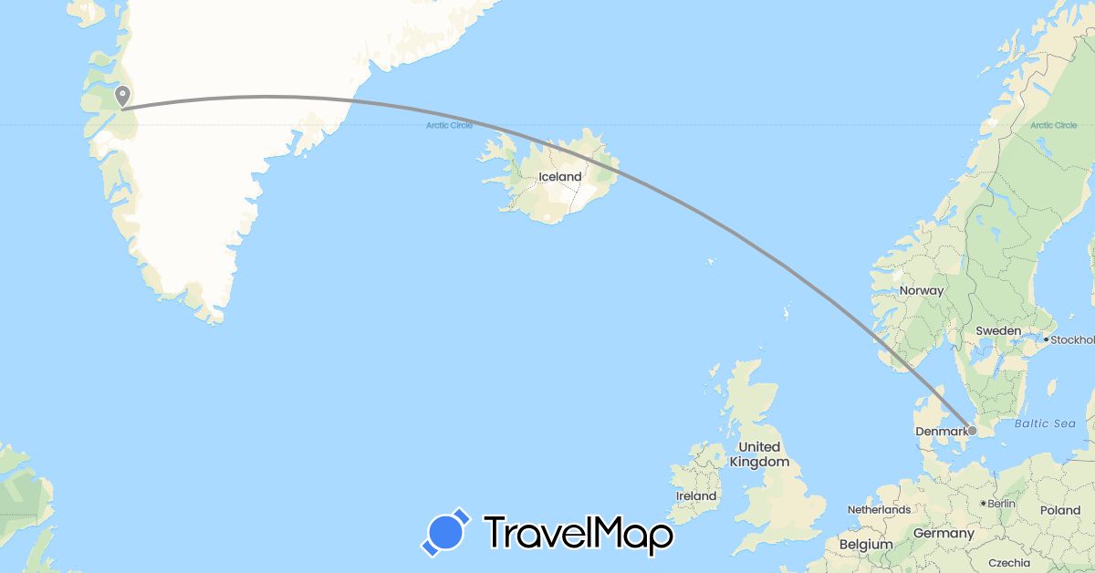 TravelMap itinerary: plane in Denmark, Greenland (Europe, North America)